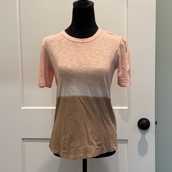 Veronica Beard Colorblock Pattern Crew Neck T-Shirt pink white brown Pima - Picture 1 of 6